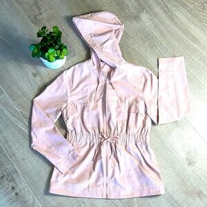 A NEW DAY Pink Full Zip Hooded Elastic Tie Waist Windbreaker Jacket Pockets